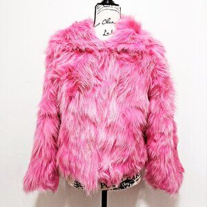 New Real Raccoon Fur Fuchsia Cupcake Hot Barbie Pink Coat Jacket No Fox Mink